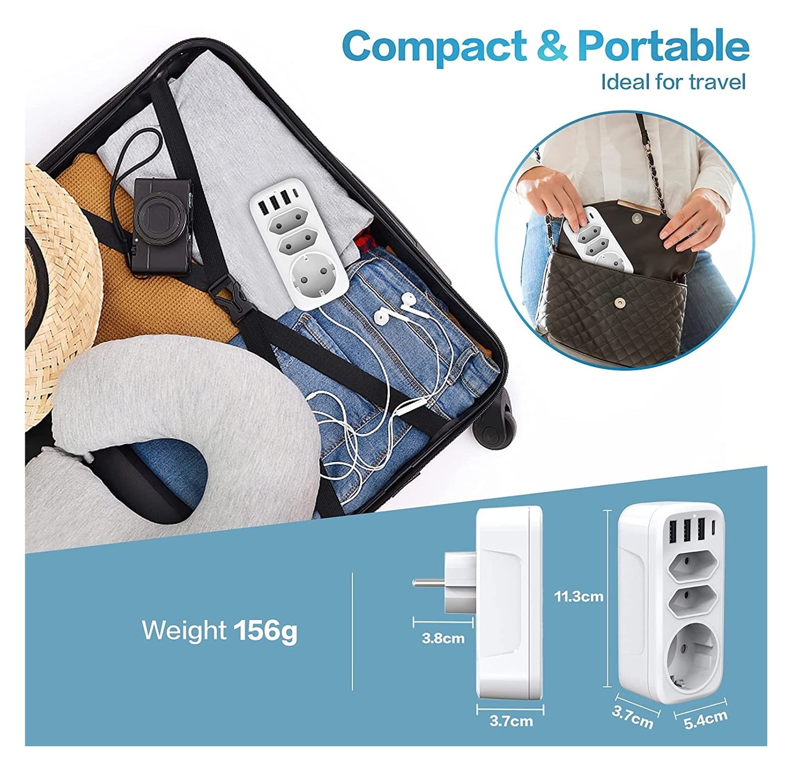 USB Socket Extender Adapter Power Strip 3 Socket With Charger Type C Port Compatible Power Station Extension