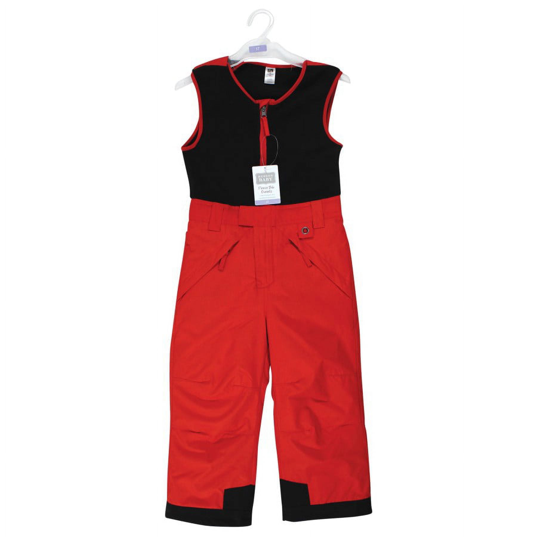 Hudson Baby Unisex Snow Bib Overalls with Fleece Top, Red, Large