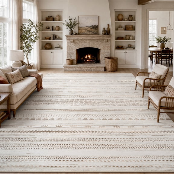 VUNATE Area Rugs for Living Room 8'x10' Washable Floor Carpet Soft Distressed Boho Floral Large Rugs for Bedroom Dining Room Non Slip Indoor Home Decor Brown