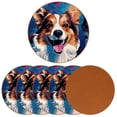 thumbnail image 2 of Corgi 6PCS Round Microfiber Leather Bar Coasters Set, 11x11 cm/4.3x4.3 in, Drink Coasters for Table and Home Decor, 2 of 6