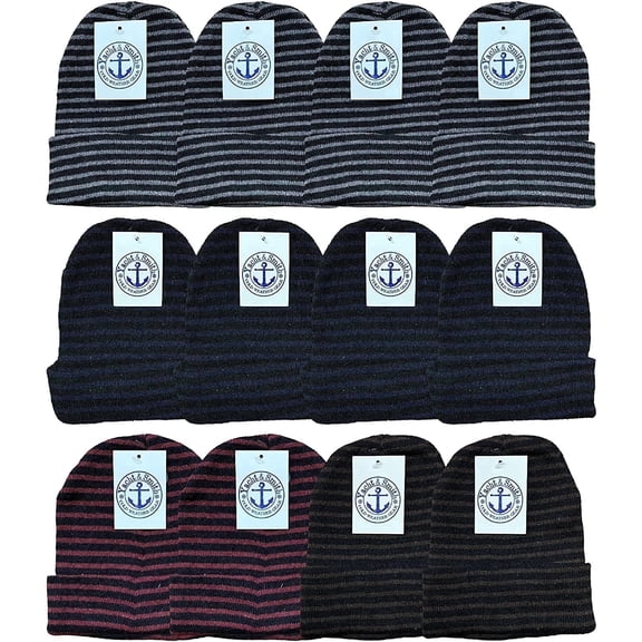 Yacht & Smith Mens Womens Warm Winter Hats in Assorted Colors, Mens Womens Unisex (12 Pack Stripe)
