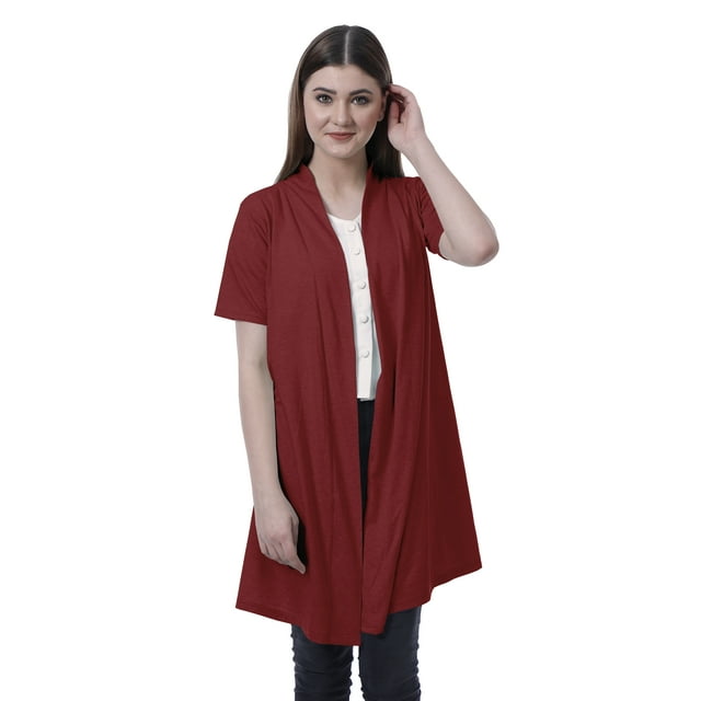 Moomaya Womens Half Sleeve Shrug Open Front Long Cardigan Lightweight Summer Fit