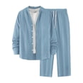 thumbnail image 6 of Men's 2 Piece Vertical Striped Textured Outfits Summer Casual Long Sleeve Button Down Shirts and Pants Matching Sets Light Blue, 6 of 8