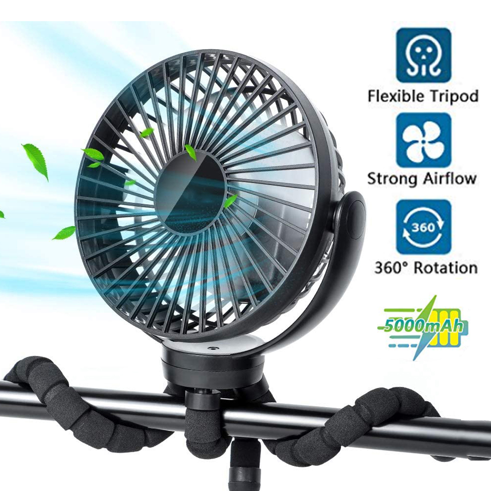 5000mAh Rechargeable Battery Powered Clip Fan Mini Handheld Personal