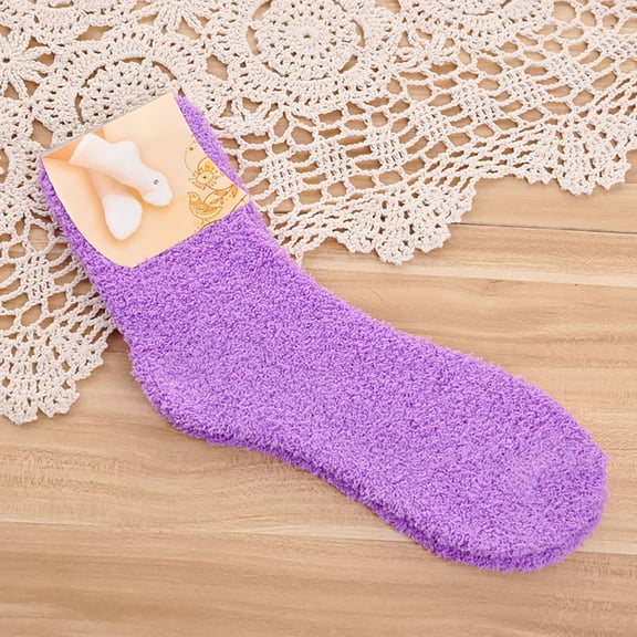 Under $ 10 Women Fuzzy Cozy Slipper Socks Warm Soft Winter Plush Home Sleeping Socks Purple Socks