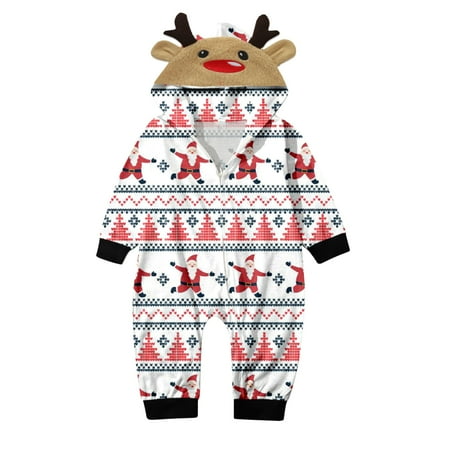 

Family Matching Outfits Christmas Tree And Santa Print Soft Long Sleeve Hoodie Jumpsuits Romper Sleeper Holiday Family Gathering Casual Pajamas Set Red 9M