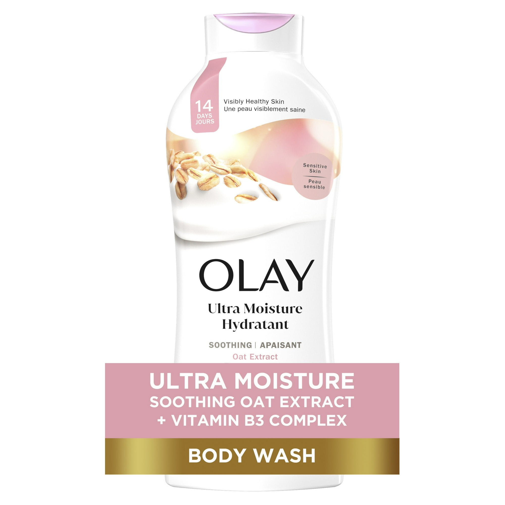 Olay Ultra Moisture Soothing Body Wash with Oat Extract, 22 fl oz, Moisturizing Body Wash for Sensitive Skin