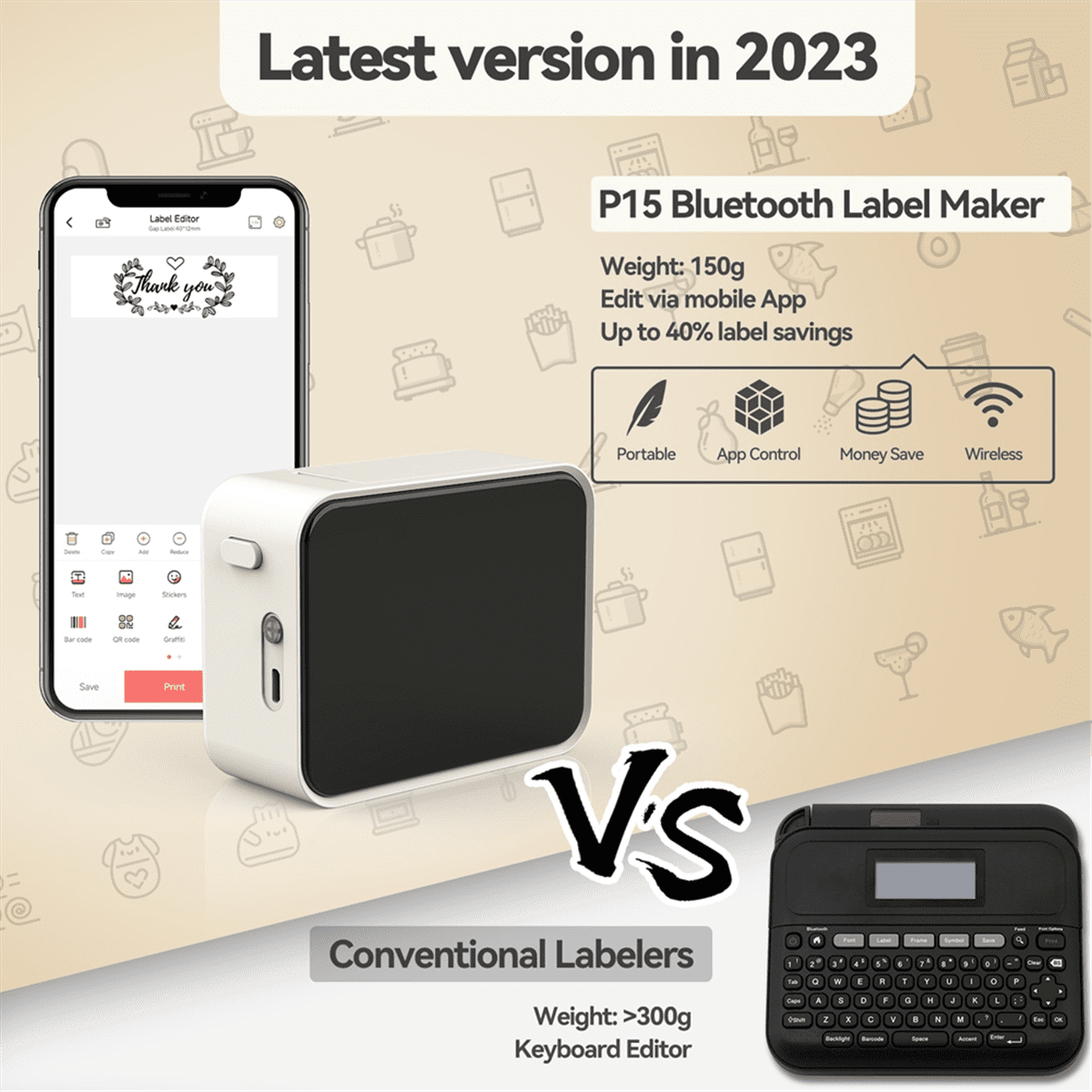 HOT P15 Portable Mini Sticker BT Printer Thermal UV Stickers Without Ink Self-Adhesive As D11 D110 D101 Printer,B