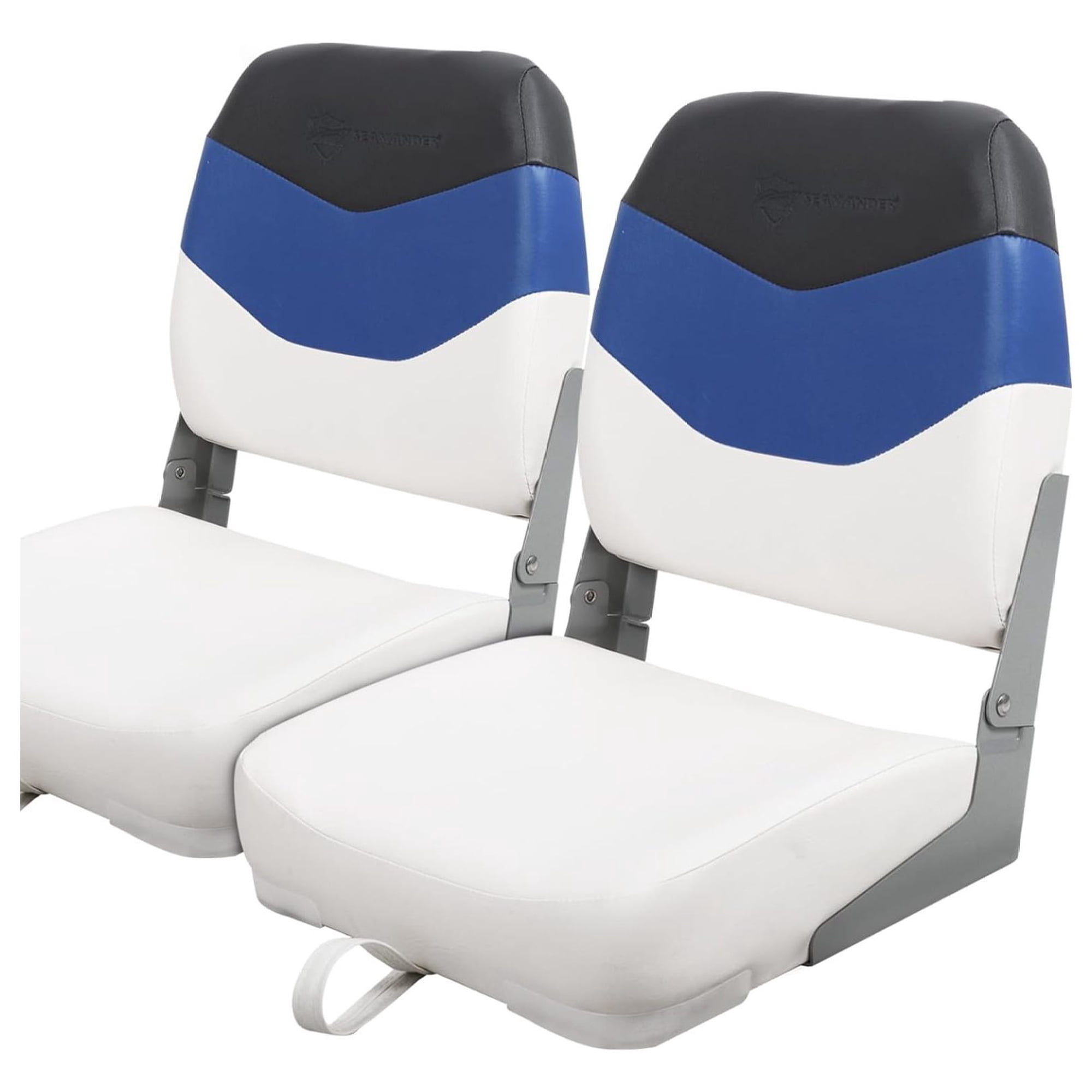 Low/High Back Boat Seat Folding Fishing Boat Seat 2 Packs (White/Pacific Blue&Dark Grey)