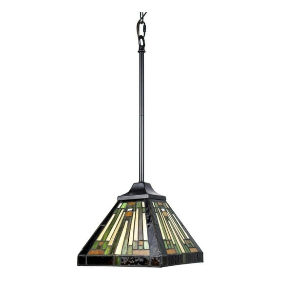 Chloe Lighting Innes Mission 1-Light Glass Mini Pendant in Blackish Bronze