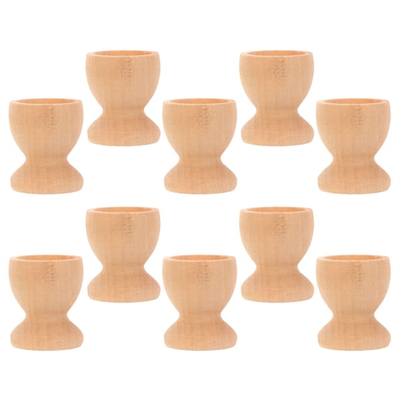 NICEXMAS 10Pcs Diy Egg Cup Holder Khaki Wooden for Hand Painted Easter Egg Projects