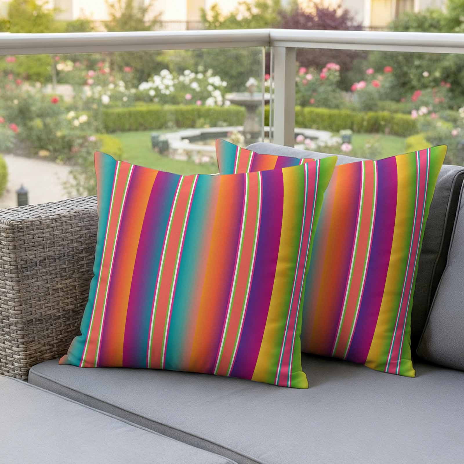 Mexican Style Outdoor Waterproof Throw Pillow Covers 26x26 Set of 2, Colorful Mexico Stripes Orange Purple Decorative Pillowcases Cushion Pillowcase for Couch Sofa Patio Outside Pillow Protector