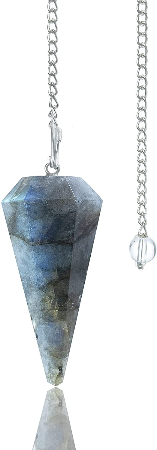 40mm Gemstone crystal healing point Metaphysical Chakra Reiki pendulum 6" Chain 
