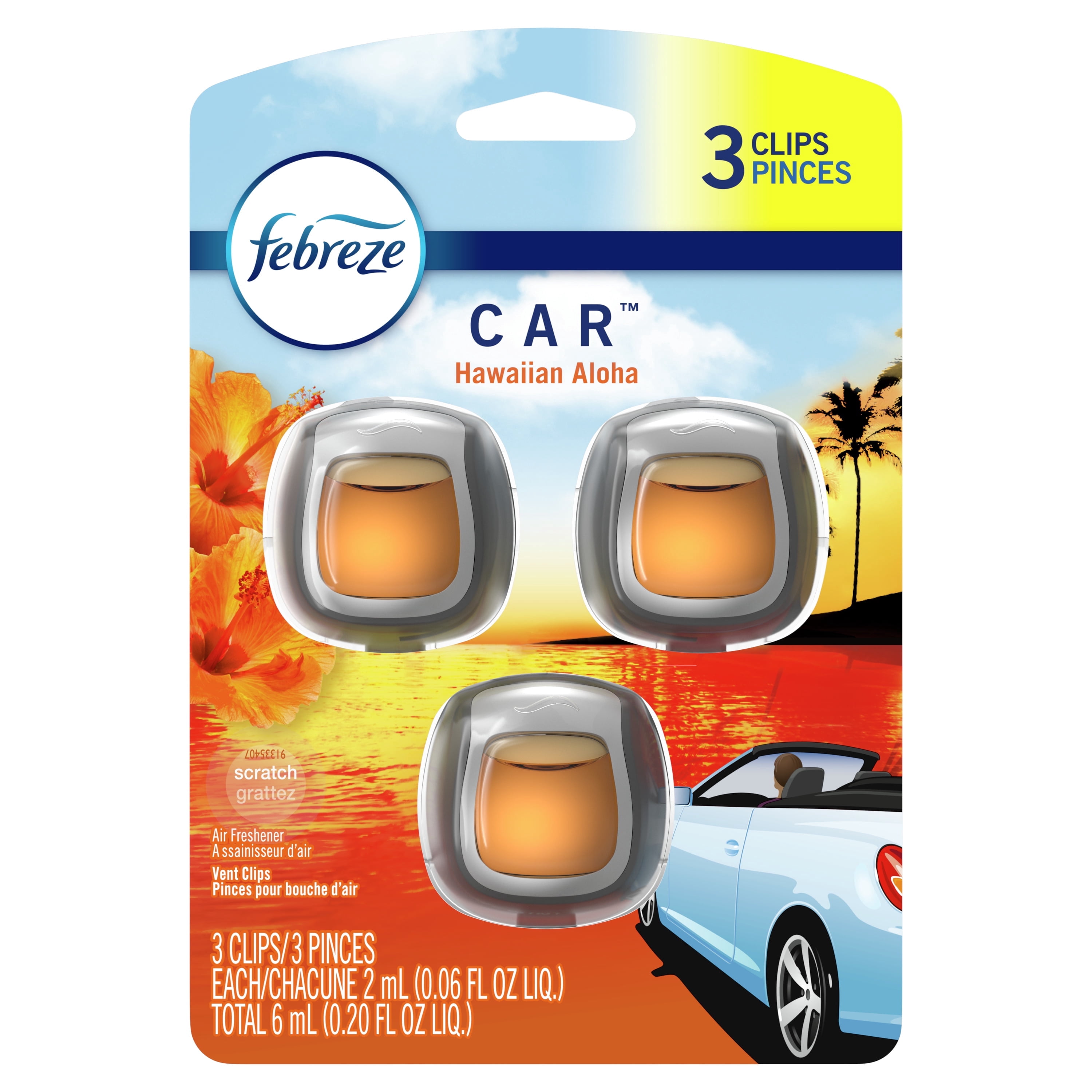 Febreze Car Odor-Eliminating Air Freshener Vent Clips, Hawaiian