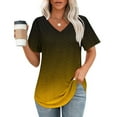 thumbnail image 2 of DecSea Womens Gradient T Shirts V Neck Short Sleeve Casual Tops Loose Fit Basic Tees with Curved Hem, 2 of 5
