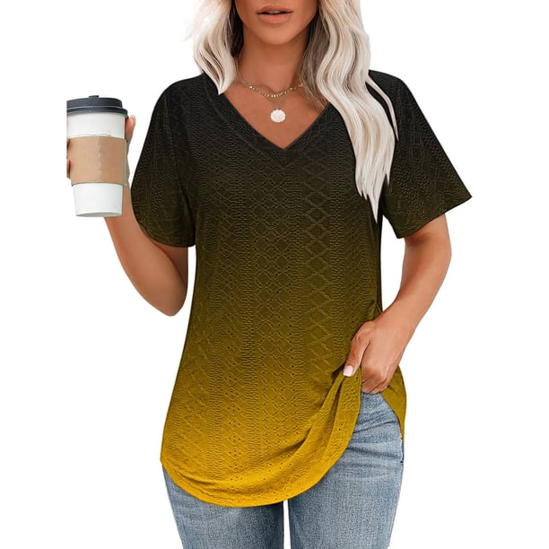 mfyjkho Tops Casuales Para Mujer, Suéter Informal Estampado Con Cuello En V Y Mangas Cortas Para Mujer, Primavera Y Verano Tops De Gimnasio Para Mujer Xxl