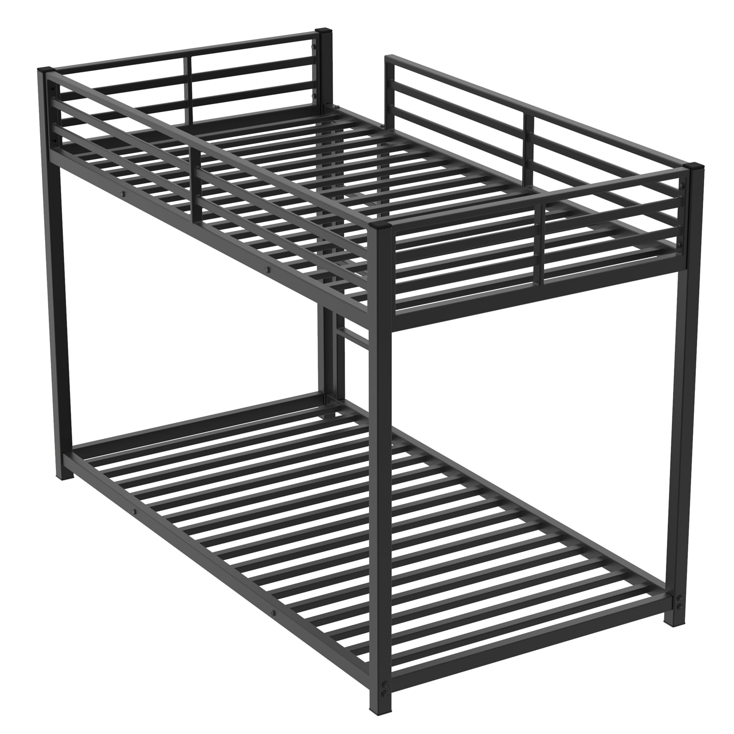 Miniyam Twin over Twin Metal Bunk Bed for Kids with Ladder and Safety Guardrails, Space-Saving Powder-Coated Steel Frame, Black