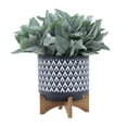thumbnail image 5 of Sagebrook Home Ceramic 10" Aztec Planter On Wooden Stand, Gray, Round, Ceramic, Contemporary, 10"L X 10"W X 11"H, Aztec, 5 of 9