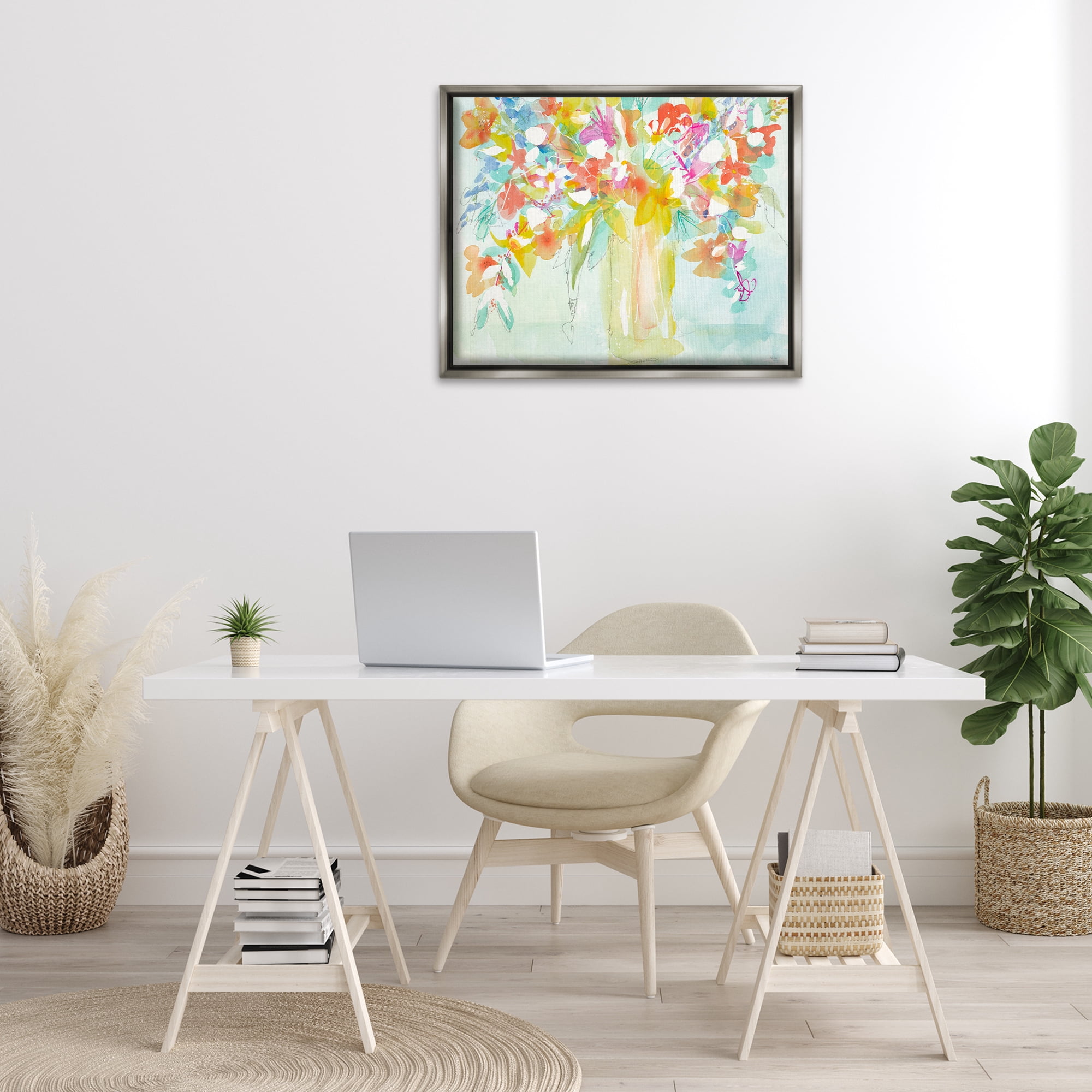 Stupell Industries Bold Eclectic Bouquet Botanical & Floral Painting Gray Floater Framed Art Print Wall Art, 31 x 25