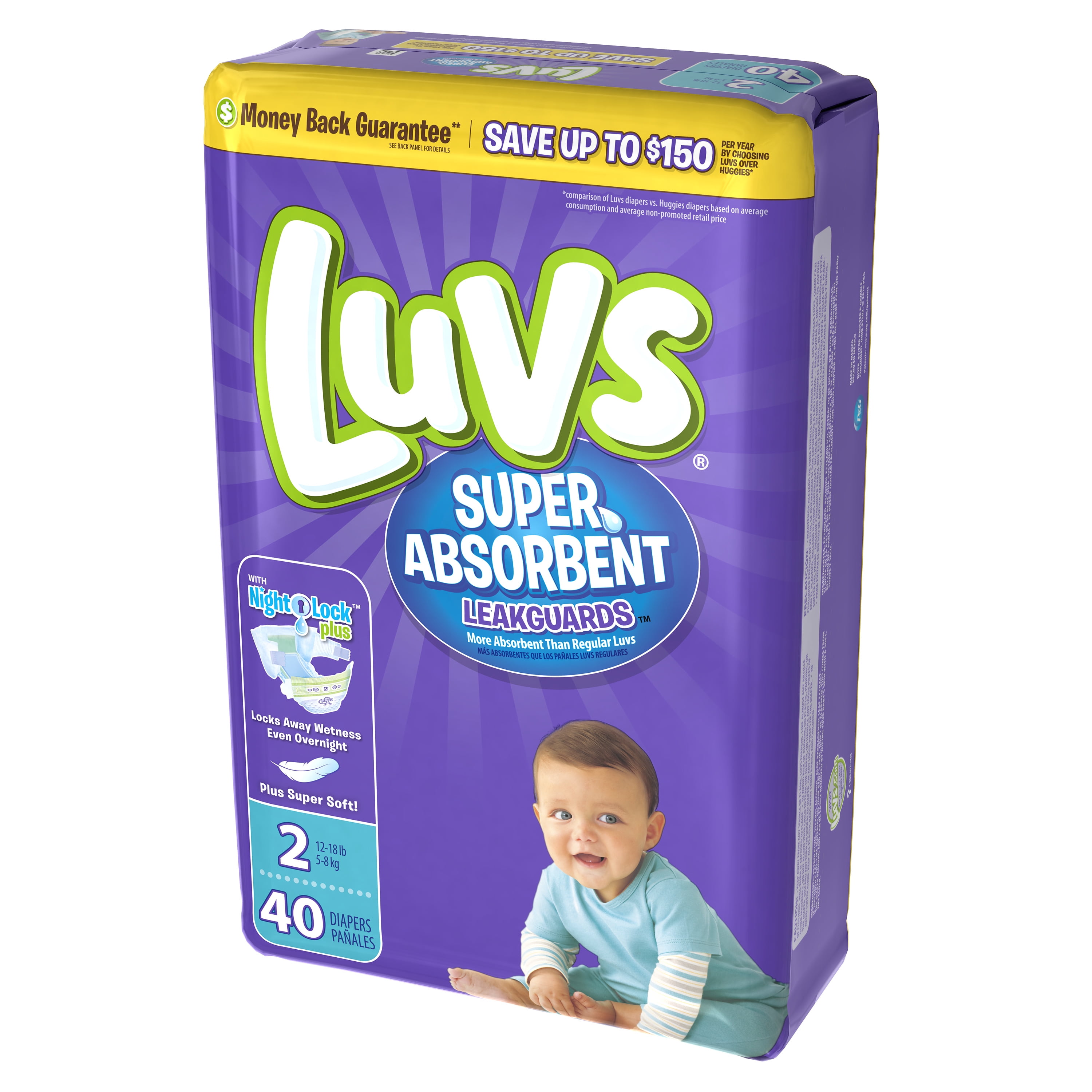 Pack of 2 Size 5 25 ea Luvs Ultra Leakguards Diapers with Night Lock 