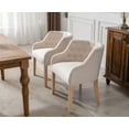 thumbnail image 2 of Guyou Linen Dining Chair Set of 2, Mid-Century Modern Upholstered Dining Room Chair with Tufted Button Curved Back, Barrel Armchair Accent Chair with Solid Wood Legs for Kitchen Living Room, Cream, 2 of 7