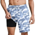 thumbnail image 2 of KIHOUT Men's Light Camo Print 2-in-1 Swim Trunks - 95% Polyester 5% Spandex, Drawstring Elastic Waist, Lined with Pockets for Beach, Pool and Summer Casual Wear, 2 of 6
