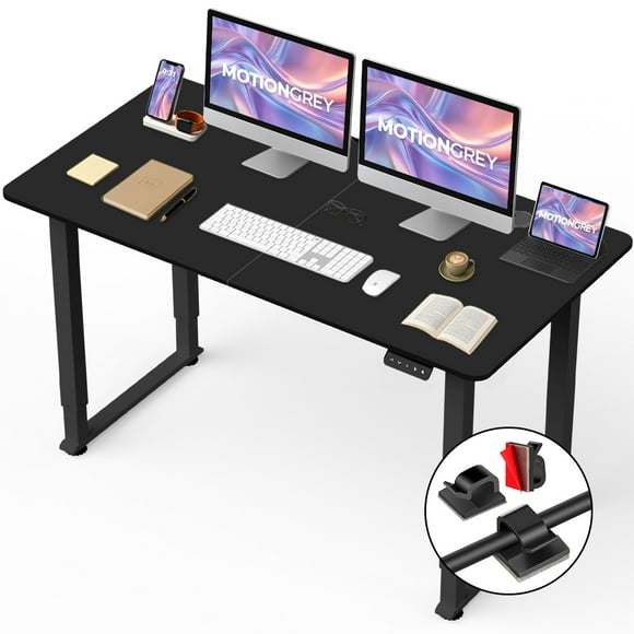 MotionGrey - Ergo2 Pro Adjustable Electric Standing Desk with Memory Settings - 55" x 28" Black Top Black Frame - Ergonomic Desk for Home and Office