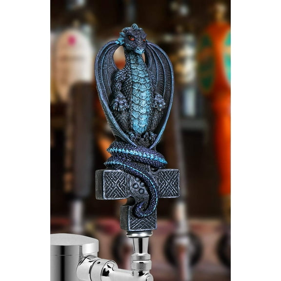 SUMMIT COLLECTION Fantasy Dragon On Celtic Cross Beer Tap Handle Display Grey Stone Sculptural Decor for Homebrew Kegerators Man Cave Bars Cool Beer Gift