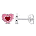 thumbnail image 1 of Miabella Pink Enamel Heart Stud Earrings in Sterling Silver, 1 of 3