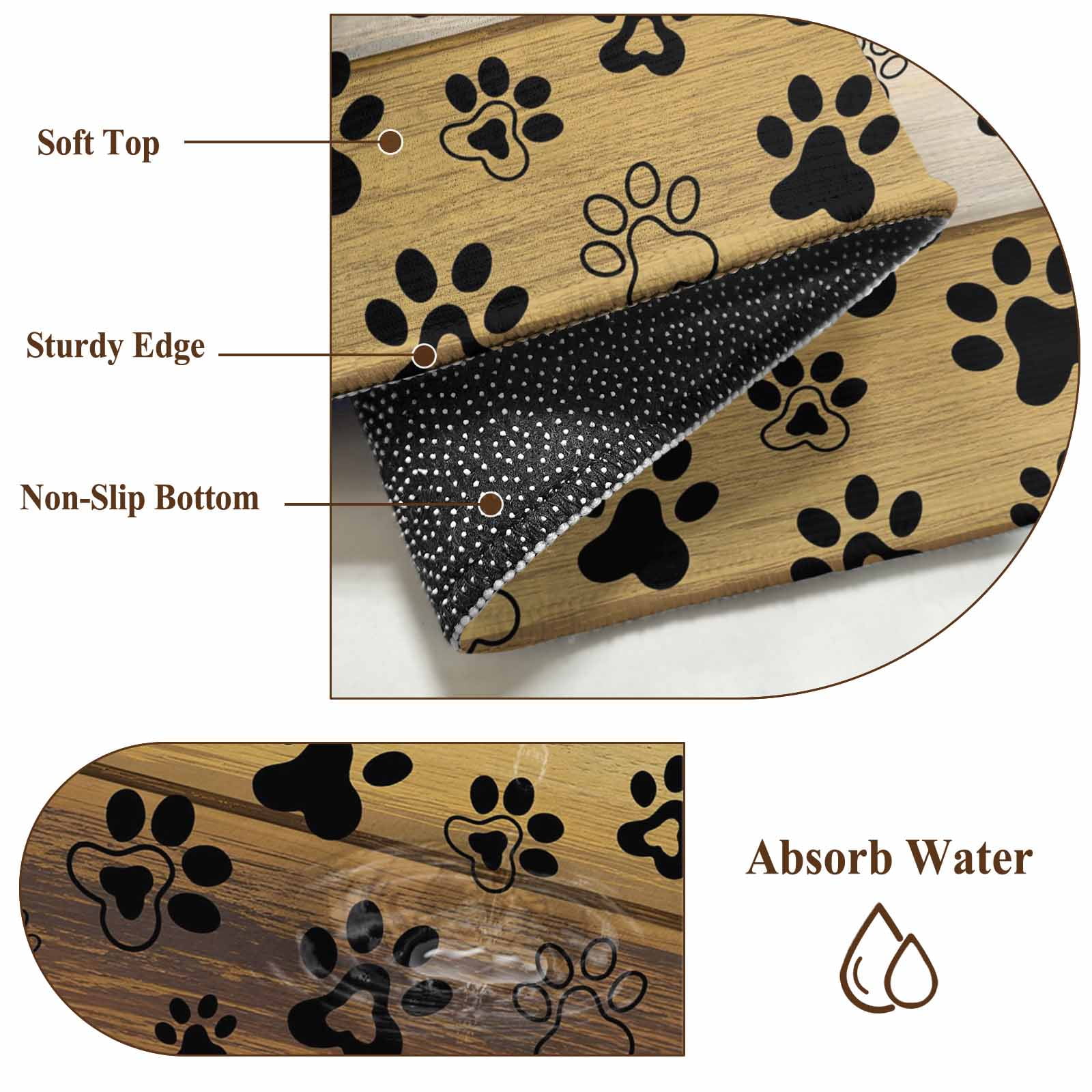 Area Rug for Living Room, Cute Dog Claws Non-Slip Indoor Large Carpet for Bedroom/Dining Room, Farmhouse Brown Wooden Grain Puppy Pawprints Washable Low-Profile Rectangle Floor Runner Rugs - 6 x 9 Ft