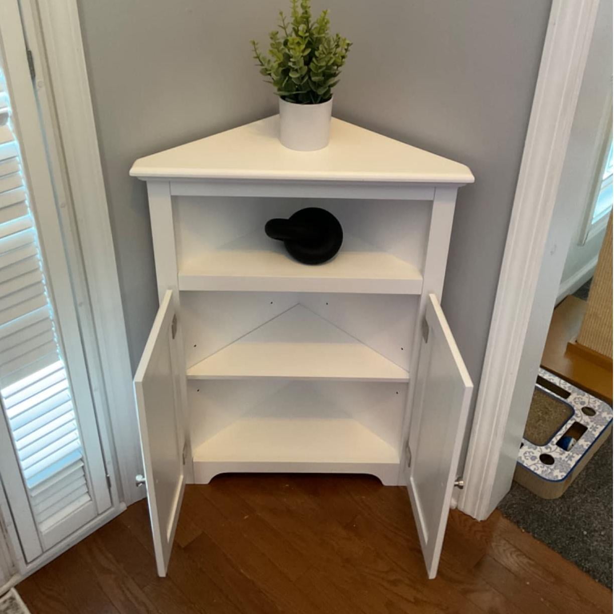 STAROUS Corner Storage Cabinet, Bathroom Floor Corner Cabinet with Doors and Shelves,Free Standing Storage Cabinet for Bathroom, Kitchen, Living Room, White