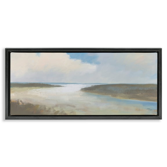 Stupell Industries Soft Coastal Shore Nautical & Beach Painting Black Floater Framed Canvas Art Print Wall Art, 25 x 11