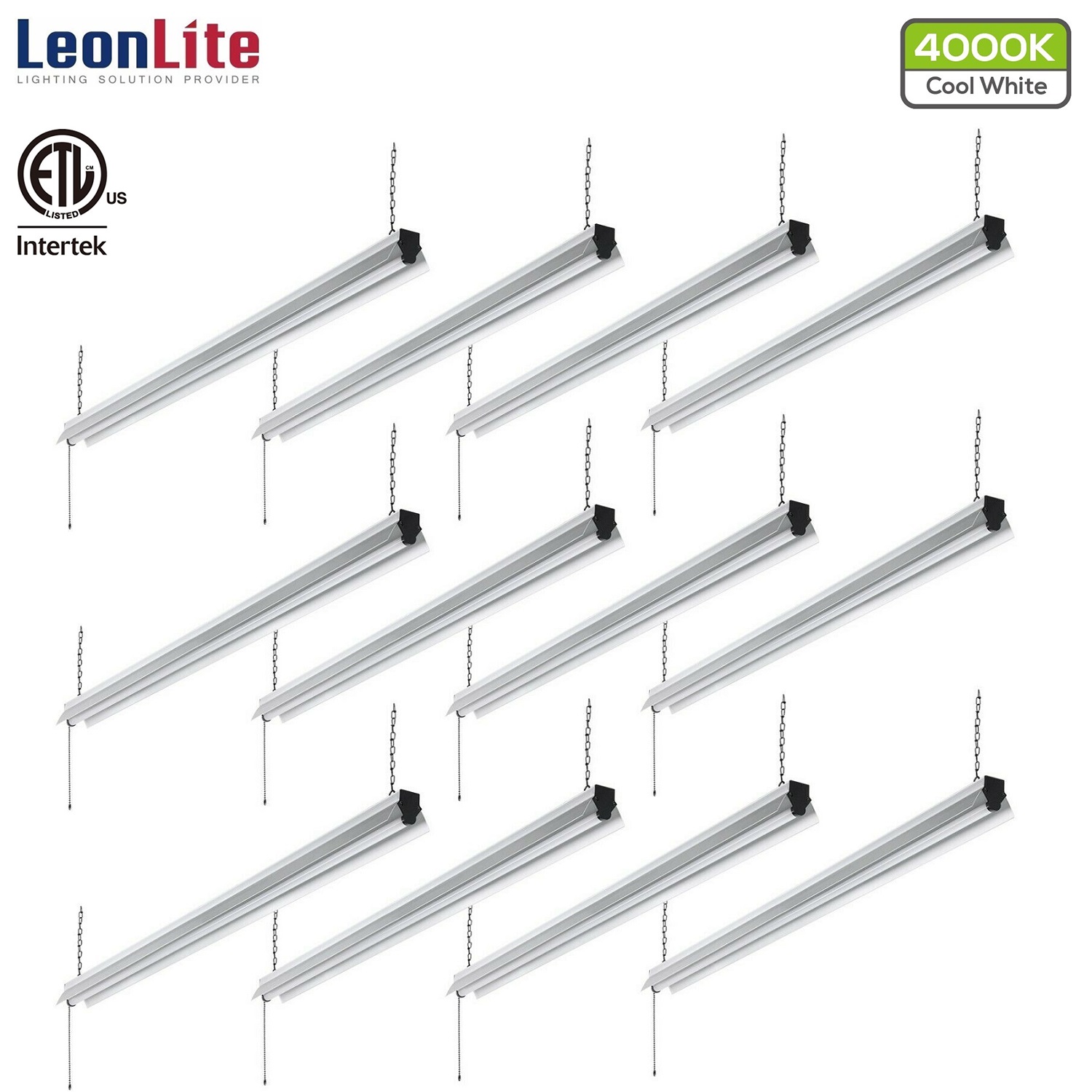 LEONLITE 12 Pack 4ft LED Utility Shop Lights, 40W Linear Lighting for Garage, Workbench Light