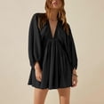 thumbnail image 2 of TJAZFJPA Robes en Tricot pour Femmes Hiver Femmes Aguichant à Manches Longues Col en V Robe à Taille Décontractée Ample Fluide Robe Mini Robe T-Shirt Robe Bleue, 2 of 5