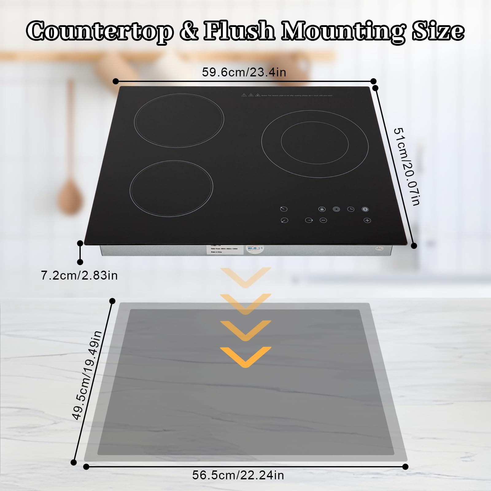 2600W 110V Electric Ceramic Cooktop Portable 3 Burners Built-in Cooktop Sensor Touch Control Countertop Electric Hot Plate with Kid Safety Lock and Timer, 9 Heating Level(no plug)