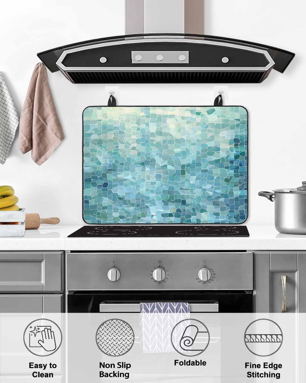 nqOlkjepod Large Induction Cooktop Protector Mat 36"x21", Turquoise Teal Stove Top Covers for Electric Stove, Chic Abstract Aesthetic Art Modern Stove Burner Cover Mats, Glass Top Stove Cover