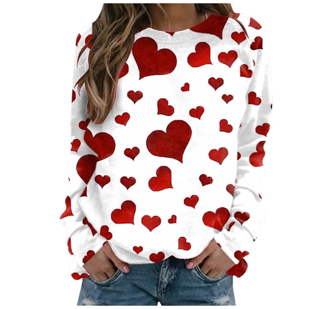 Camisas para mujer Cuello redondo Sudaderas gráficas Corazón Amor Jersey Casual Manga larga Regalo Tops Blusa Pompotops gfhjh17646