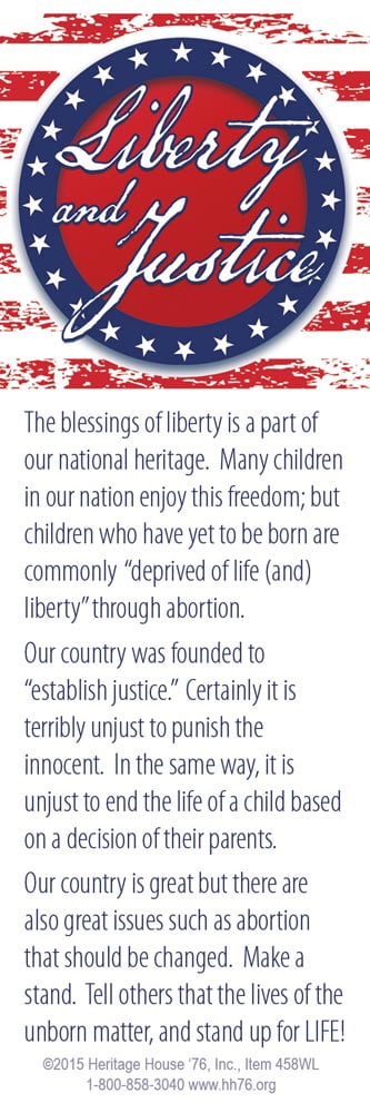 With Liberty and Justice For All Pro-Life Bookmark (Pack of 100)