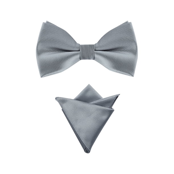 INSPIRE CHIC Corbata de moño preatado para hombres con juegos de pañuelos a juego para negocios casuales gris oscuro talla única