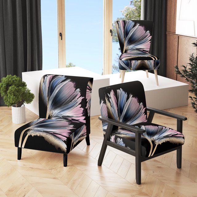 Designart "Hyperrealistic Gerbera Daisy Blooms IV" Blue Hyperrealistic Upholstered Accent Chair - Traditional Arm Chair For Bedroom
