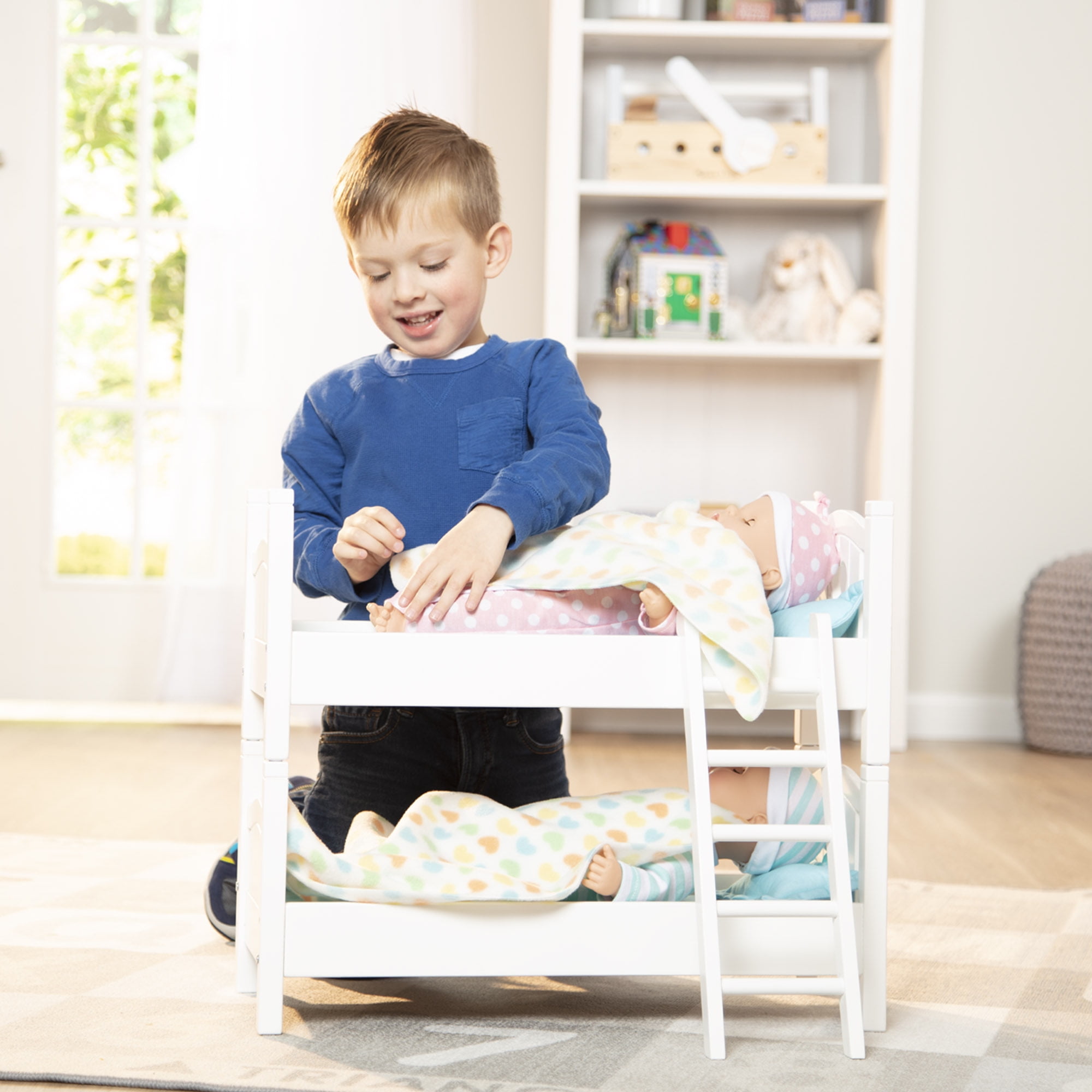 Melissa Doug Mine to Love Wooden Play Bunk Bed for Dolls Stuffed Animals White 2 Beds 17.4 H x 9.1 W x 20.7 L Assembled and Stacked Walmart