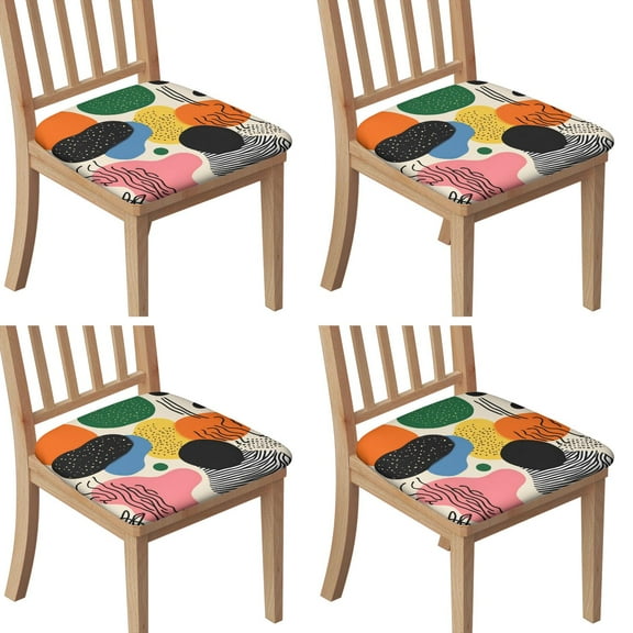 Boho Abstract Art Seat Covers for Dining Room Chairs Set Of 4,Stretch Printed Washable Chair Seat Cover with Elastic Ties and Button,Removable Waterproof Couch Cushion Covers