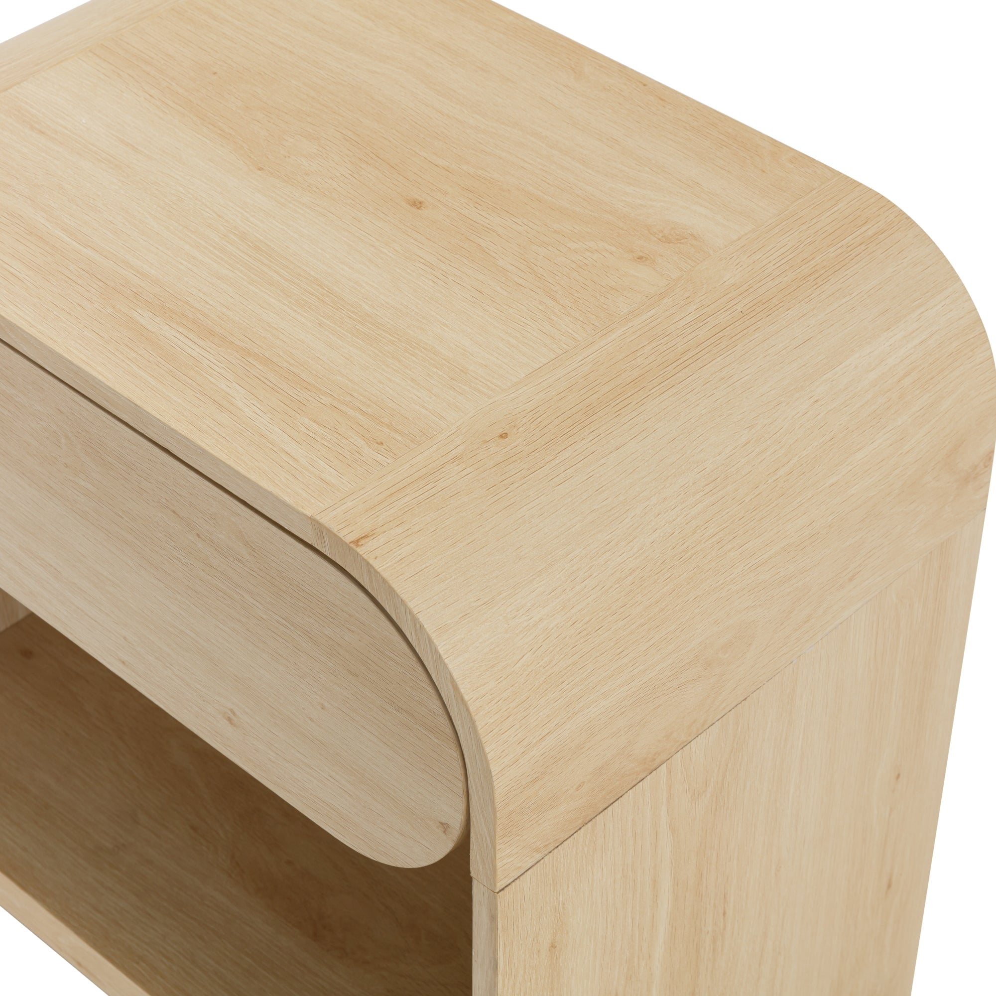 Nathan Jamea Iris Mid-Century Modern Nightstand with Drawer, End Table with Storage for Bedroom or Living Room with Rounded Silhouette, Light Oak