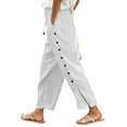 thumbnail image 1 of Women’s Solid Color Elastic Waist Loose Fit Side Button Functional Casual Pants, 1 of 4