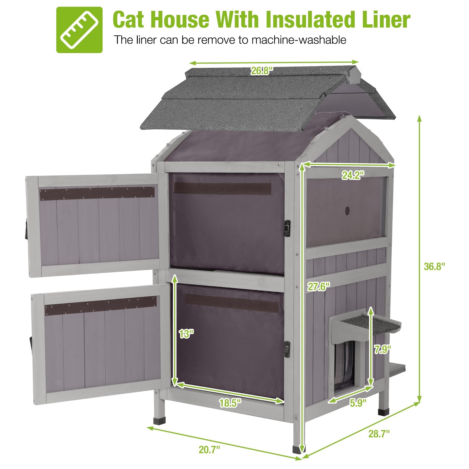 Aivituvin Outdoor Insulated Cat House Insulated Weathproof Two Story Feral Cat Shelter for Winter with Escape Door