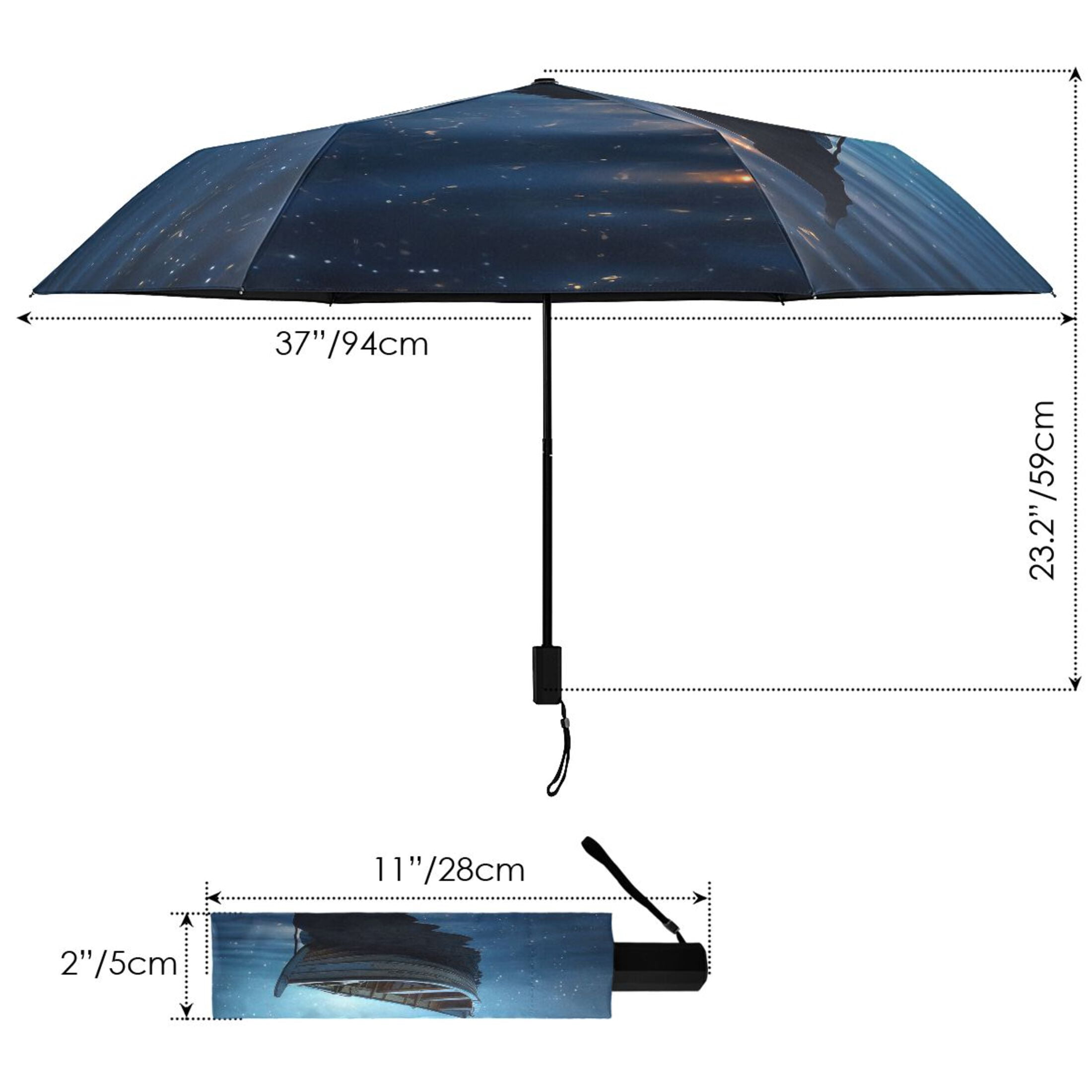 Boat in Night Compact Sun Umbrella Windproof Travel Umbrellas for Rain Strong Portable UV Protection