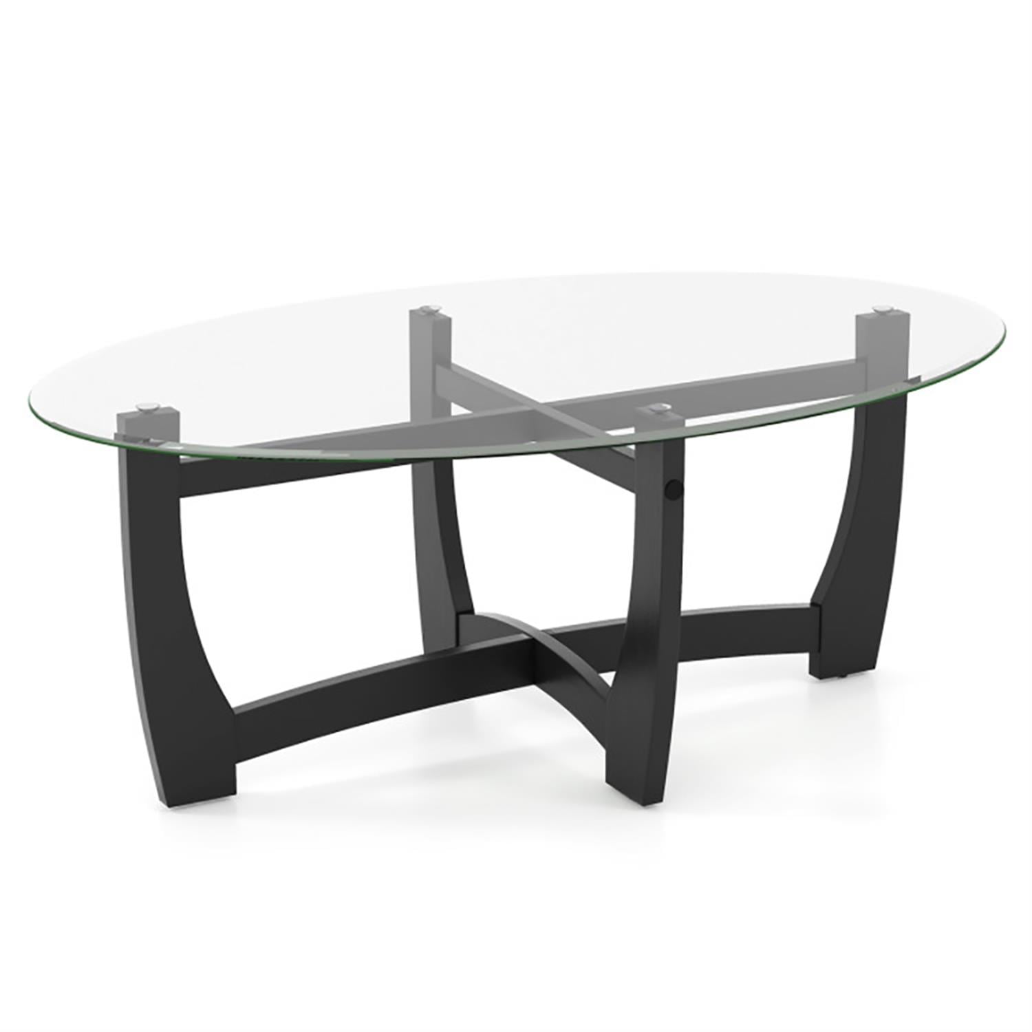 Demi Bonn Oval Coffee Table, Dining Center Tables with Tempered Glass Tabletop and Rubber Wood Legs for Living Room, Bedroom, Office and Balcony, Black