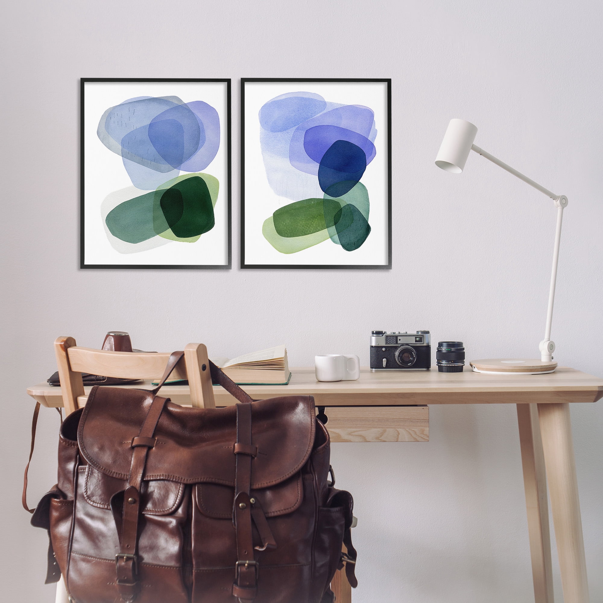 Stupell Industries Minimal Oblong Shapes Abstract Painting Black Framed Art Print Wall Art, 16 x 20, Set of 2