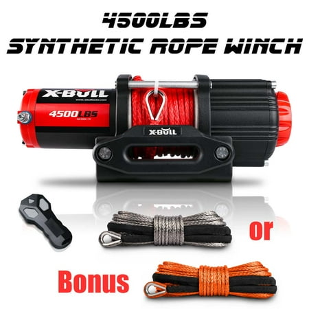 X-BULL 4500lbs Winch 12V Electric Winch Kits with Fairlead ATV/UTV Winch with Waterproof Synthetic Rope Winch with Wireless Remotes and Mounting Bracket