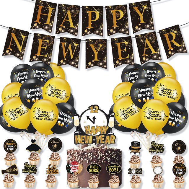 Kit de globos de látex con pancarta para fiesta de Año Nuevo, 39 globos